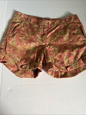 J. Crew Coral and Olive Floral Roll-Cuff Shorts